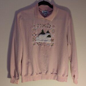 Alfred Dunner Pink Polar Bear Embroidered Jumper